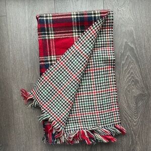 Plaid Fringe Scarf in Red and Cream